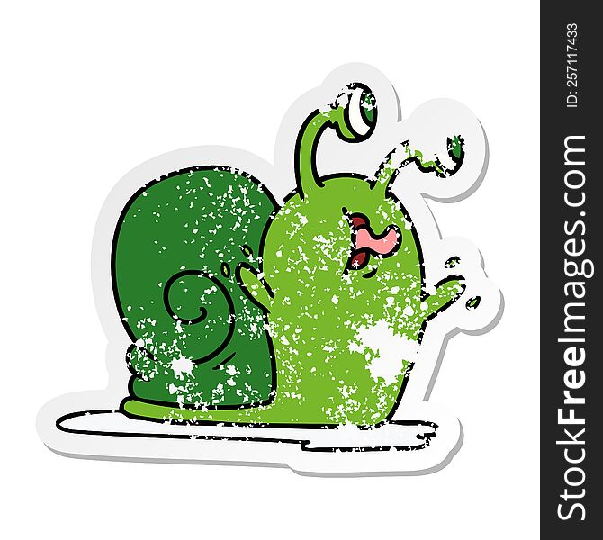 Distressed Sticker Cartoon Of A Slimy Snail