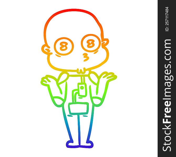 Rainbow Gradient Line Drawing Confused Weird Bald Spaceman