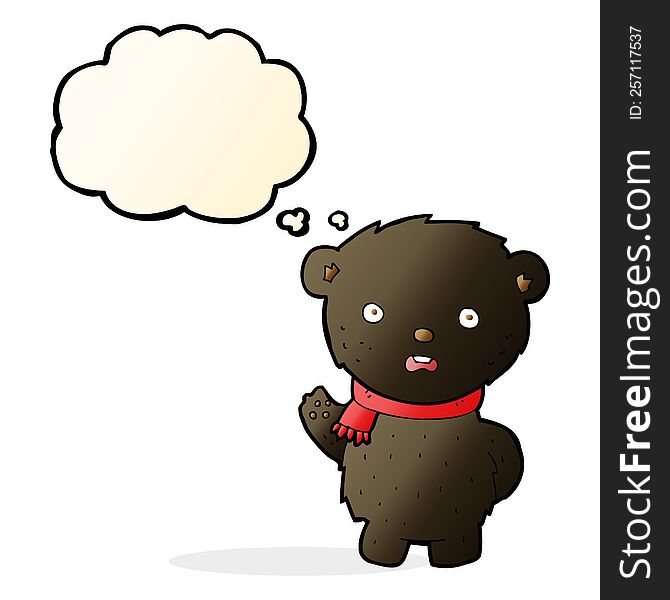 Cartoon Black Bear Wearing Scarf With Thought Bubble