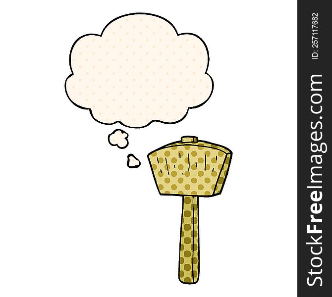 cartoon mallet with thought bubble in comic book style
