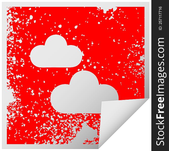distressed square peeling sticker symbol of a snow cloud