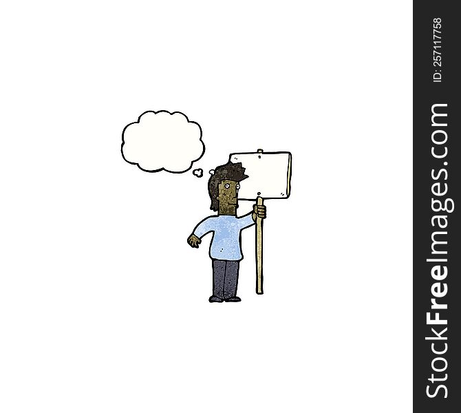 cartoon man with thought bubble and sign post