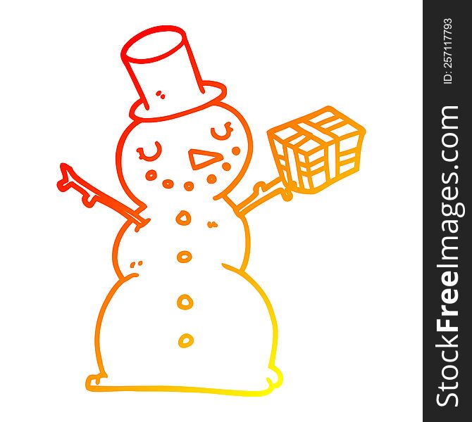 Warm Gradient Line Drawing Cartoon Snowman