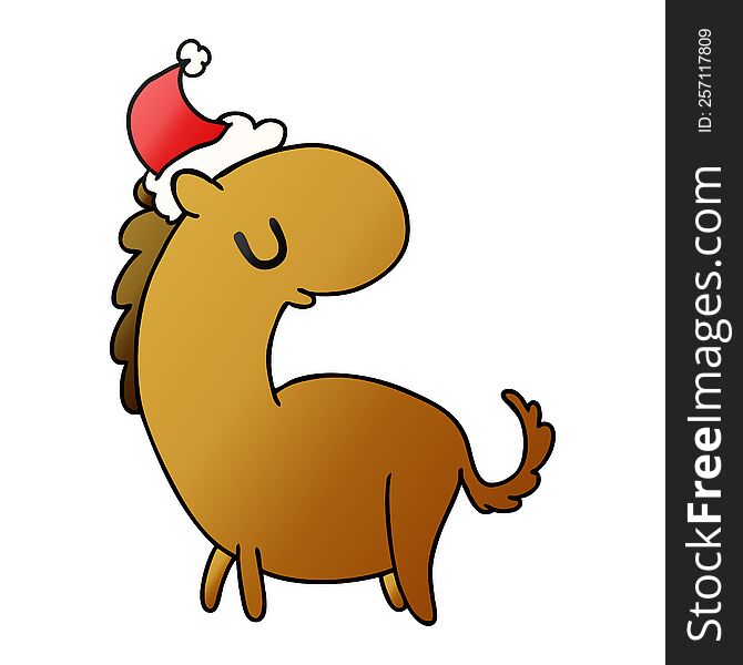 hand drawn christmas gradient cartoon of kawaii horse