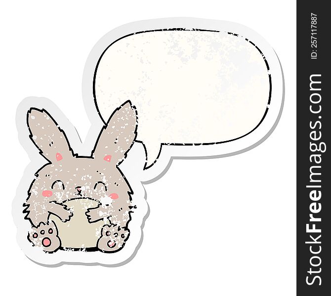 Cute Cartoon Rabbit And Speech Bubble Distressed Sticker