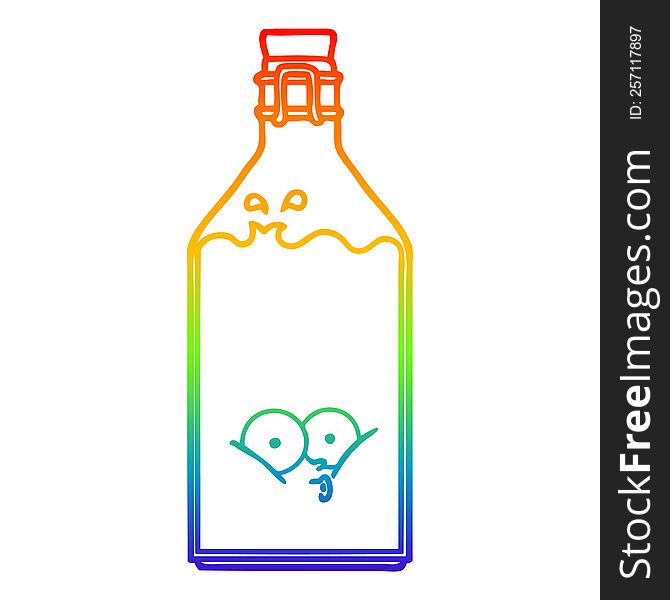 rainbow gradient line drawing of a cartoon old bottle