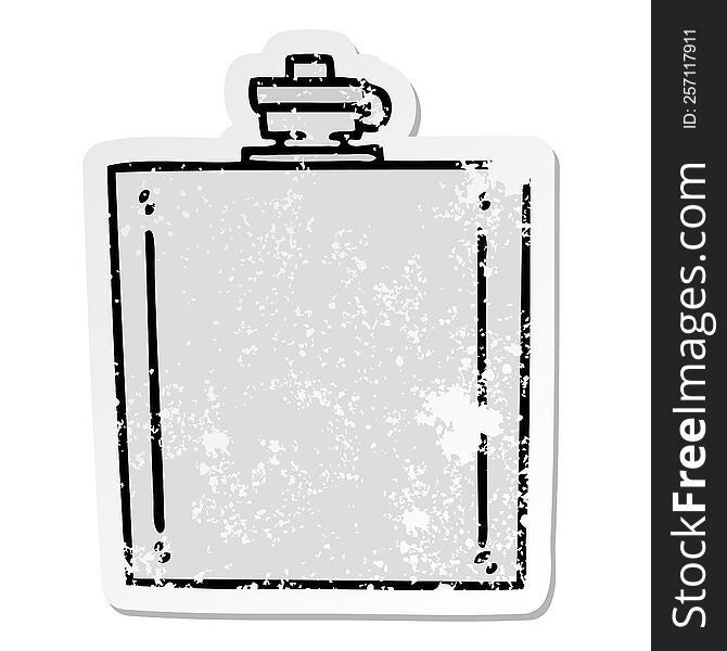 distressed sticker of a quirky hand drawn cartoon hip flask