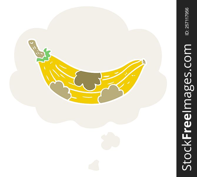 cartoon old banana with thought bubble in retro style