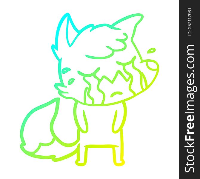 cold gradient line drawing of a crying fox cartoon