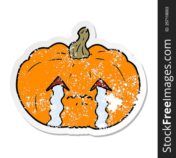 Distressed Sticker Of A Cartoon Crying Halloween Pumpkin