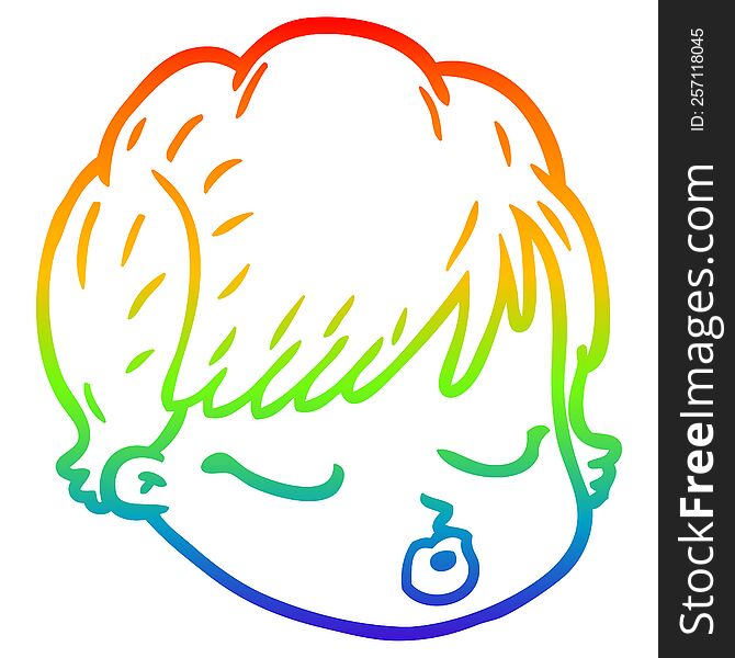 Rainbow Gradient Line Drawing Cartoon Female Face