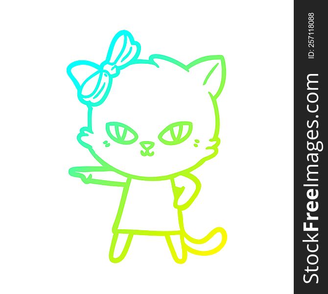 Cold Gradient Line Drawing Cute Cartoon Cat Wearing Dress