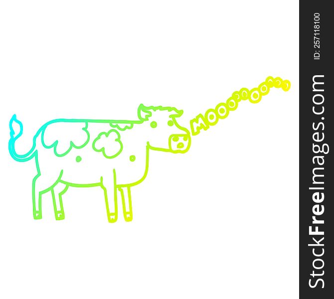 cold gradient line drawing of a cartoon cow