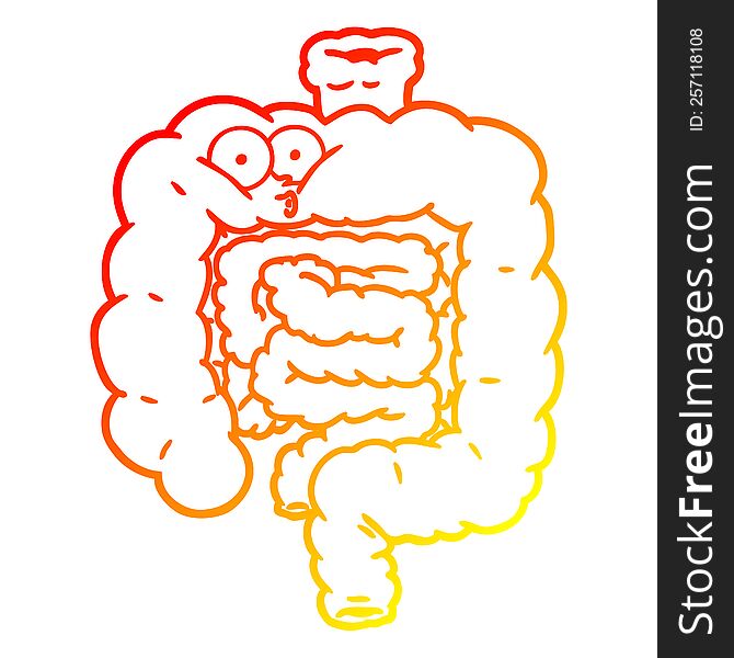 warm gradient line drawing of a cartoon surprised intestines