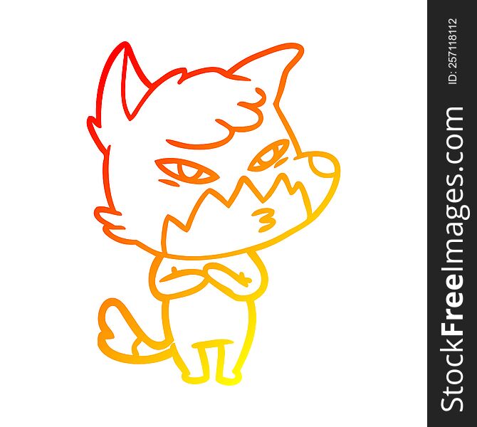 Warm Gradient Line Drawing Clever Cartoon Fox