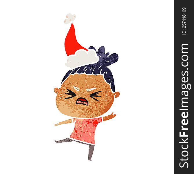 Retro Cartoon Of A Angry Woman Wearing Santa Hat