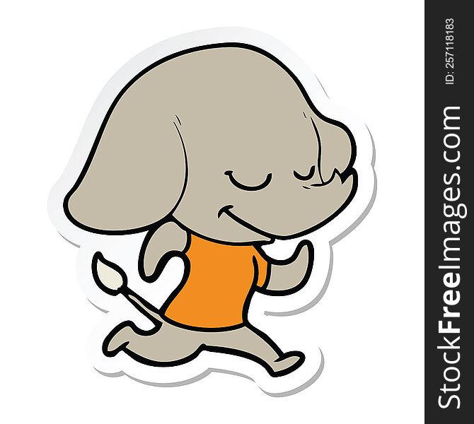 Sticker Of A Cartoon Smiling Elephant Running