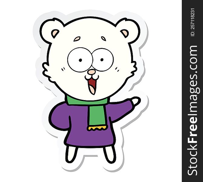 sticker of a laughing teddy  bear cartoon in winter clothes