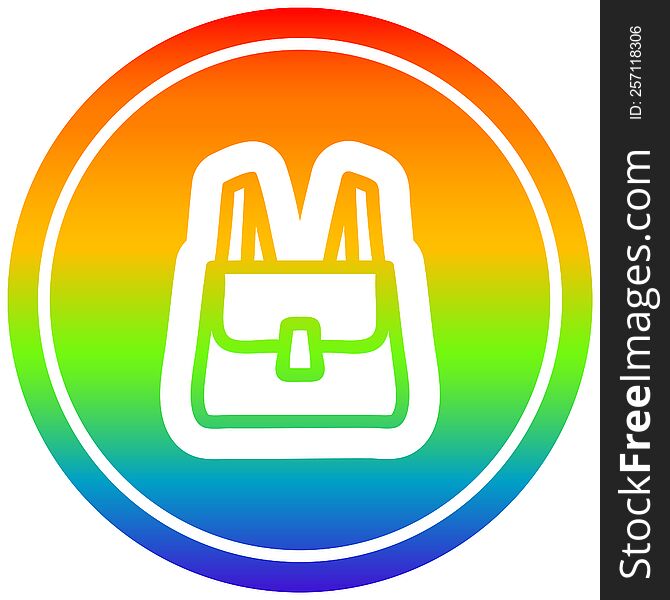 school satchel circular icon with rainbow gradient finish. school satchel circular icon with rainbow gradient finish