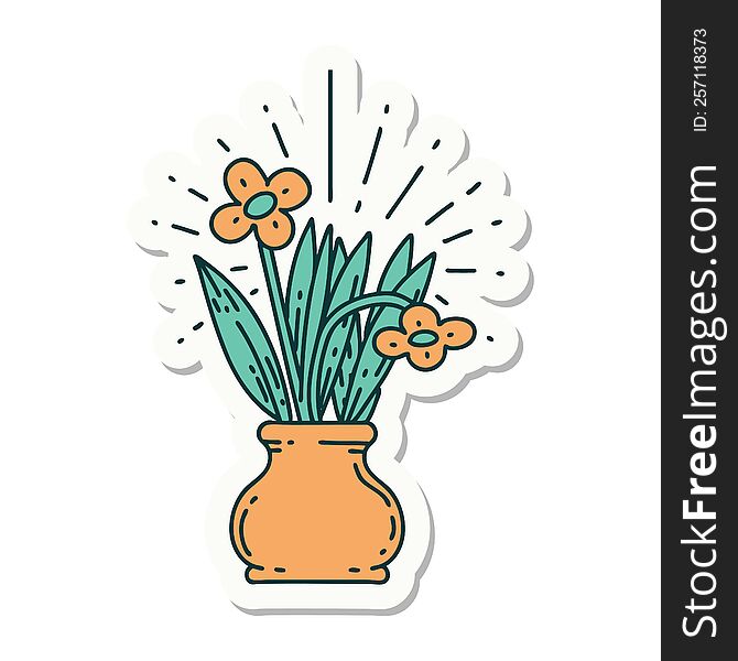 sticker of tattoo style flowers in vase