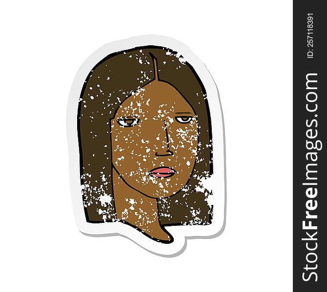 Retro Distressed Sticker Of A Cartoon Serious Woman