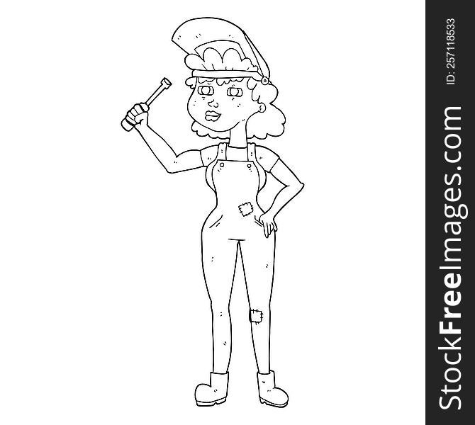 Black And White Cartoon Female Mechanic