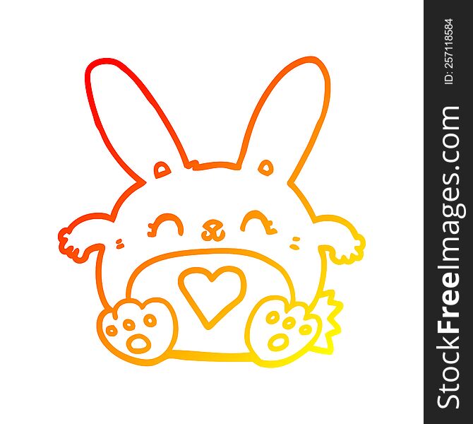 warm gradient line drawing of a cute cartoon rabbit with love heart