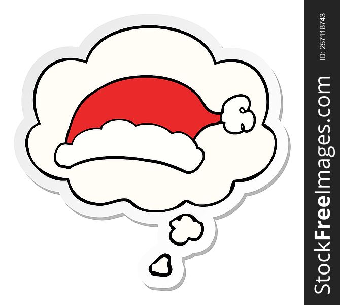 Cartoon Christmas Hat And Thought Bubble As A Printed Sticker