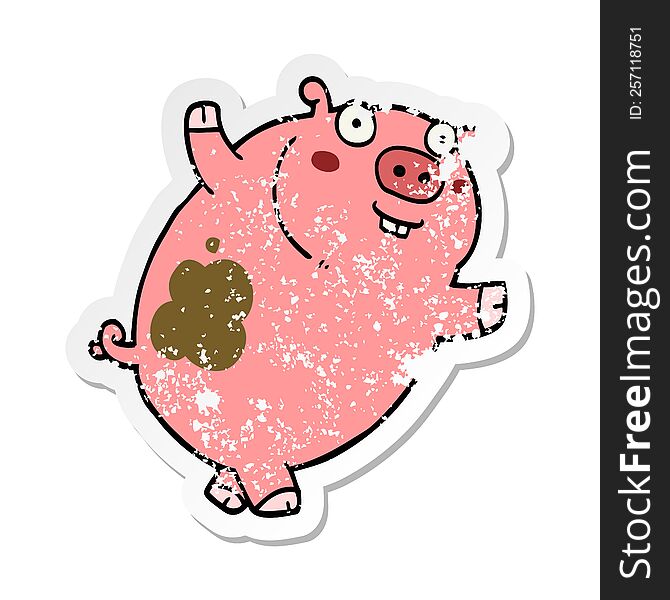 distressed sticker of a funny cartoon pig