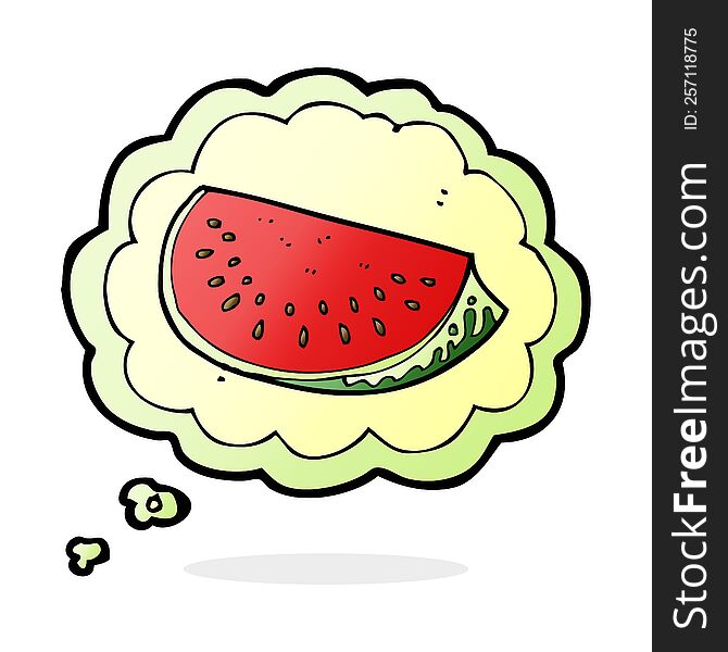 cartoon watermelon slice with thought bubble