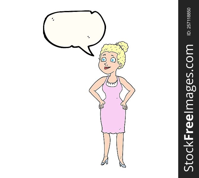 freehand drawn speech bubble cartoon woman wearing dress