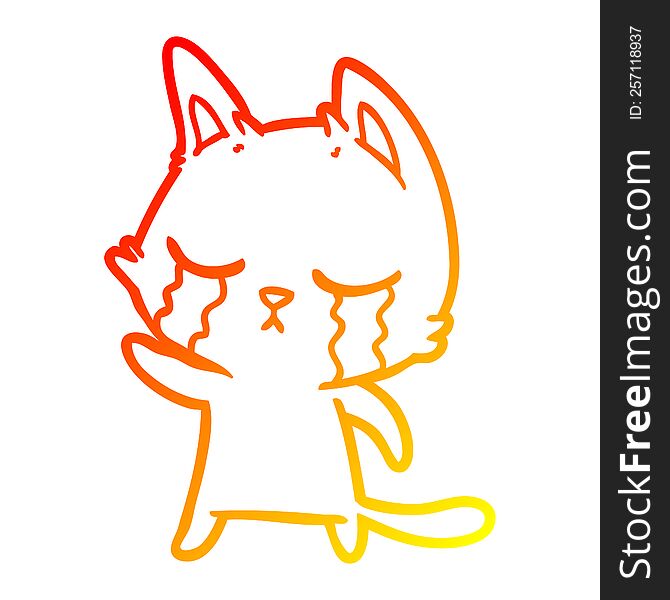 Warm Gradient Line Drawing Crying Cartoon Cat Pointing