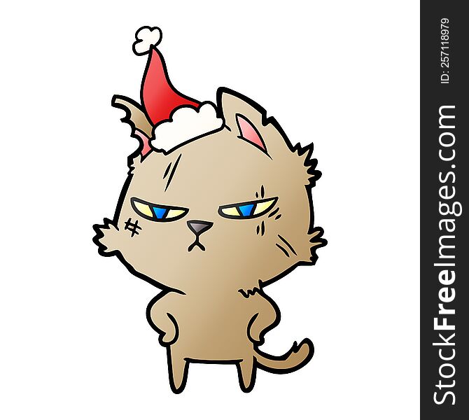 Tough Gradient Cartoon Of A Cat Wearing Santa Hat