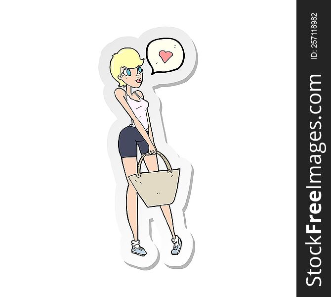 sticker of a cartoon woman loving shopping
