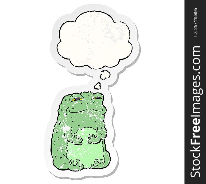 Cartoon Smug Toad And Thought Bubble As A Distressed Worn Sticker