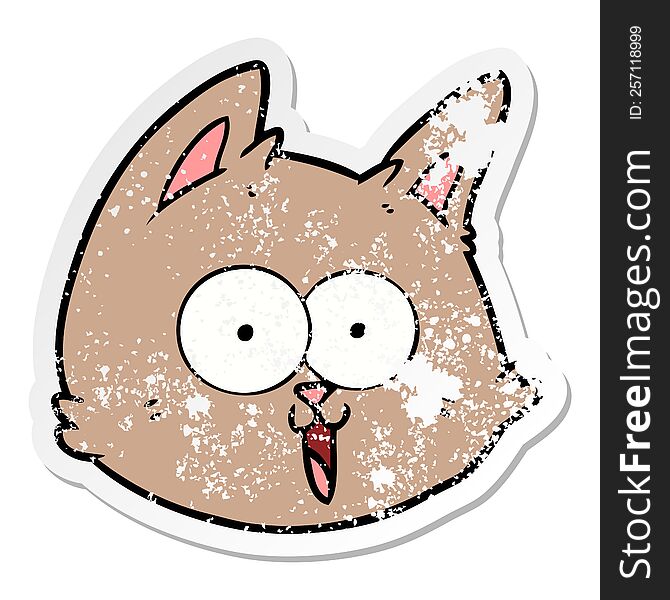 Distressed Sticker Of A Cartoon Cat Face