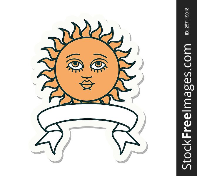 Tattoo Sticker With Banner Of A Sun With Face