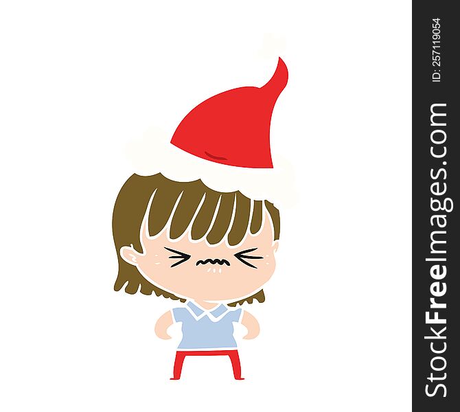 Annoyed Flat Color Illustration Of A Girl Wearing Santa Hat
