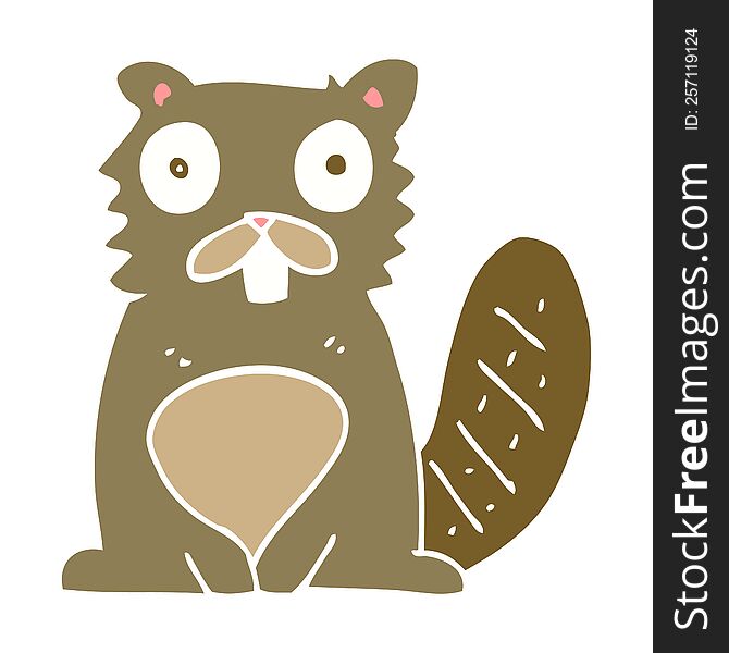 Flat Color Illustration Of A Cartoon Beaver
