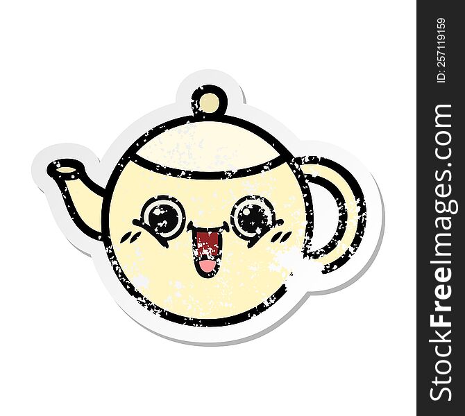 Distressed Sticker Of A Cute Cartoon Tea Pot