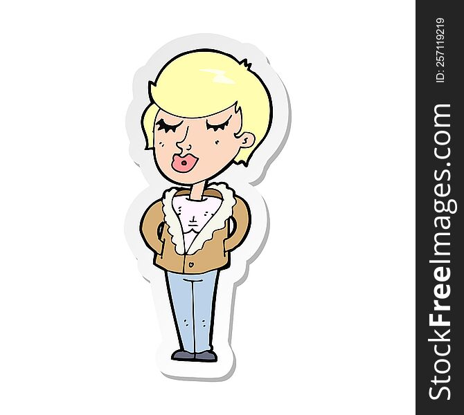 sticker of a cartoon cool relaxed woman