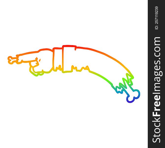 rainbow gradient line drawing of a cartoon pointing zombie hand