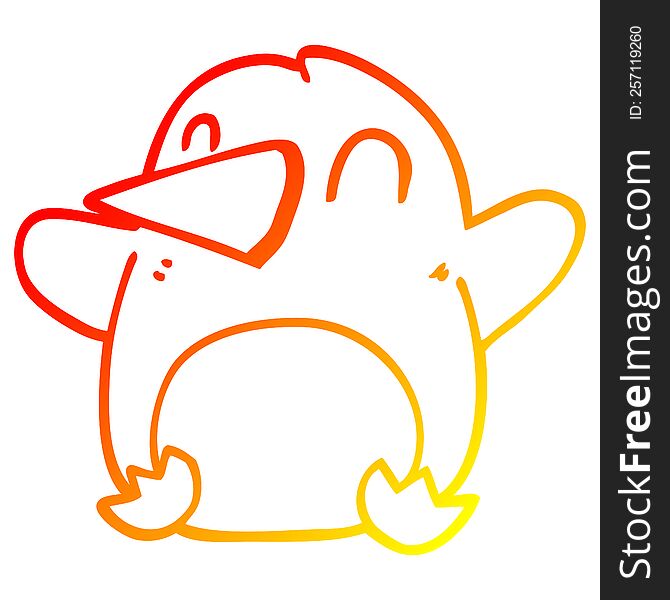 warm gradient line drawing of a cartoon dancing penguin