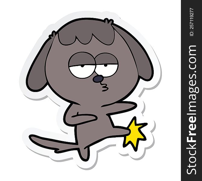 sticker of a cartoon bored dog kicking leg