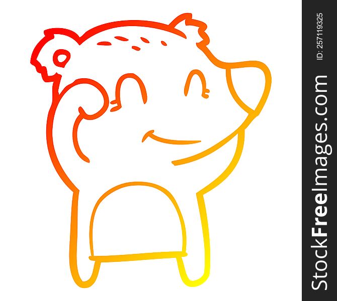 Warm Gradient Line Drawing Tired Smiling Bear Cartoon