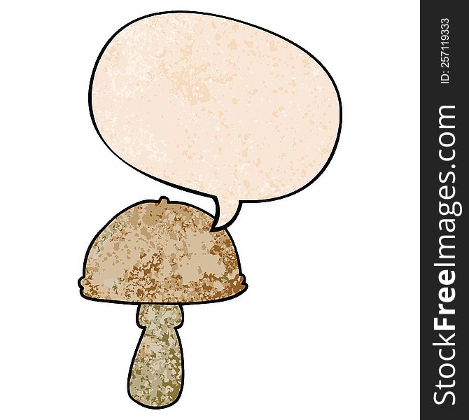 Cartoon Mushroom And Speech Bubble In Retro Texture Style