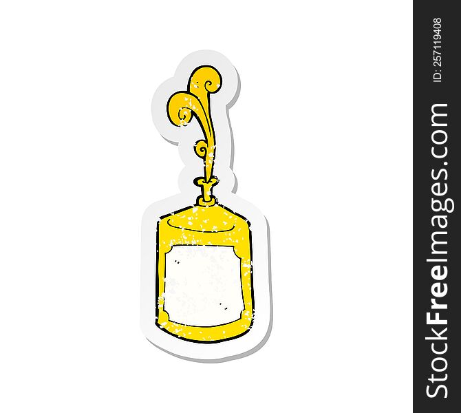 retro distressed sticker of a cartoon squirting mustard bottle