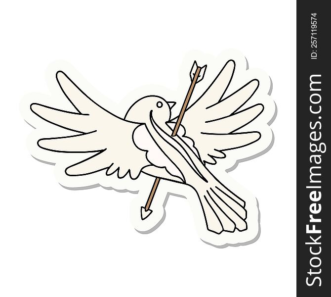 sticker of tattoo in traditional style of a dove pierced with arrow. sticker of tattoo in traditional style of a dove pierced with arrow