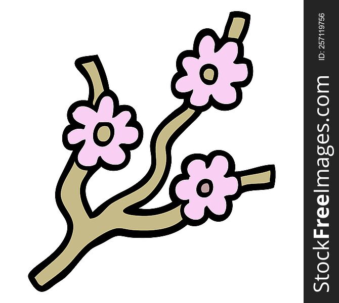 hand drawn doodle style cartoon branches with flowers