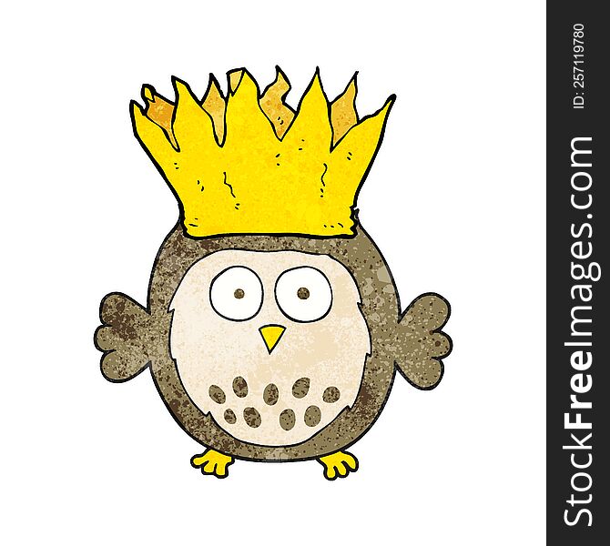freehand textured cartoon owl wearing paper crown christmas hat